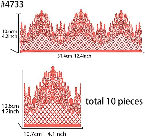 Large Pre-Made Ready to Use Edible Cake Lace Lattice Diamond Scallop Red 12-inch 10-Piece Set