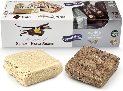 Assorted Sesame Halva Snacks Vanilla and Marble Flavors - Delicious Sweet Israeli Snacks Sesame Treat Bars Assortment for Melt-in-Your Mouth Delight, Vegan, Kosher - 12 Pack, 0.88 Oz Each (Total 25g)