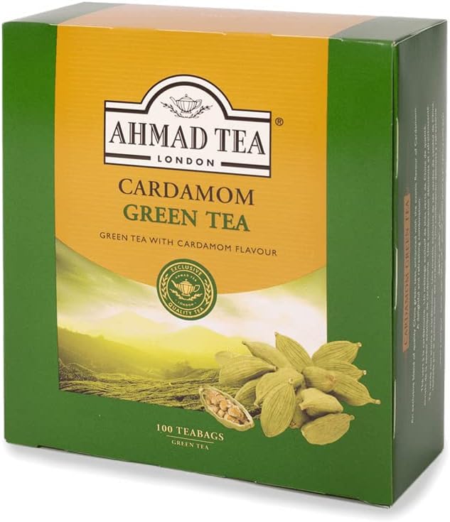 Ahmad Tea Green Tea, Cardamom Teabags, 100 ct (Pack of 1) - Caffeinated & Sugar-Free
