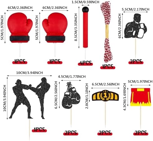 16PCS Boxing Cake Topper for Men Boxing Theme Party Decorations Wrestling Cake Topper Set