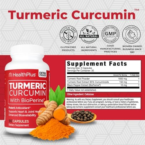Health Plus Turmeric Curcumin, 90 Capsules, 30 Serving