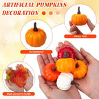 Thyle 150 Pcs 2 Inch Thanksgiving Mini Pumpkins Bulk 50 Small Fall Artificial Foam Pumpkins with 100 Confetti Maple Leaves Harvest Baby Shower Decorative for Thanksgiving Centerpiece(Orange)
