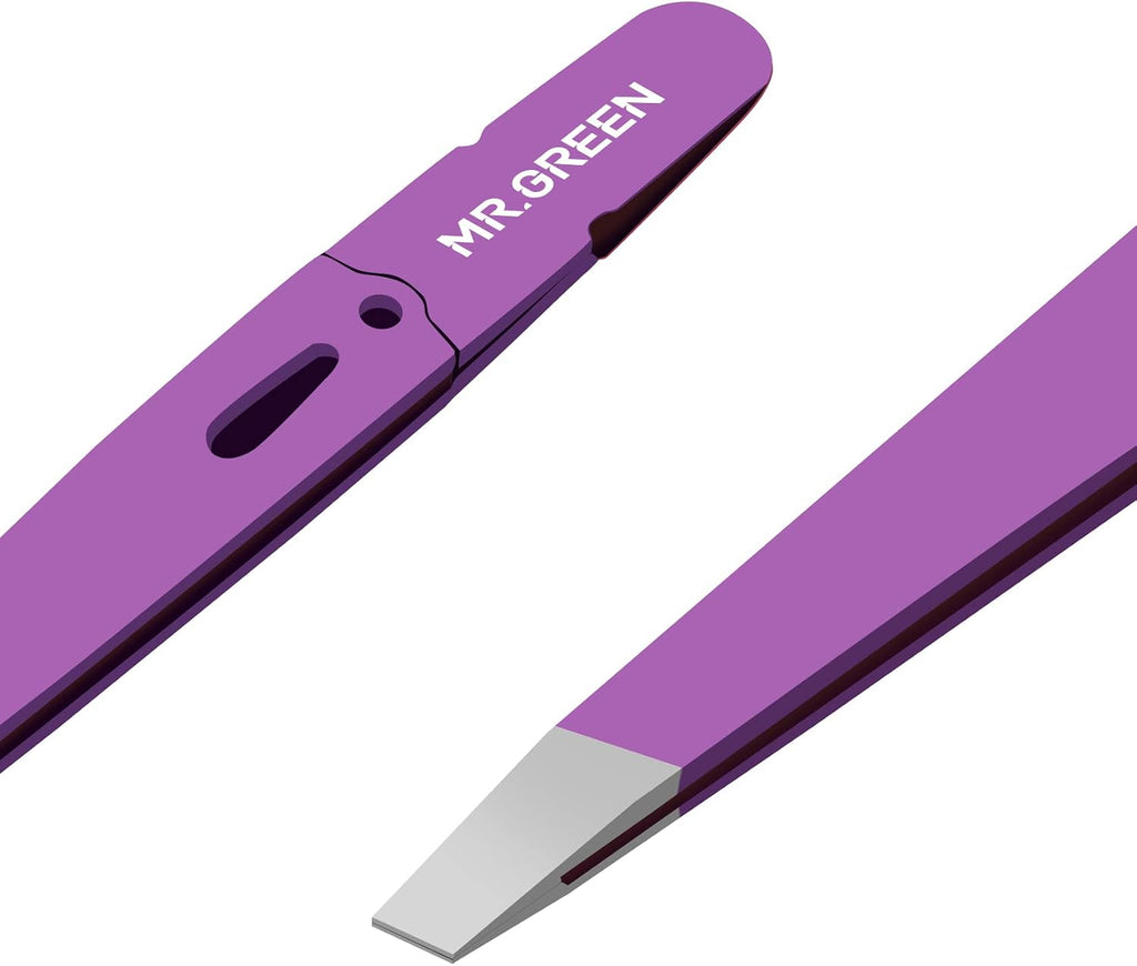MR.GREEN Eyebrows Tweezers Colorful Beauty Fine Hairs Puller Makeup Tools Stainless Steel Slanted Eye Brow Clips Removal (Purple)