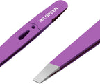 MR.GREEN Eyebrows Tweezers Colorful Beauty Fine Hairs Puller Makeup Tools Stainless Steel Slanted Eye Brow Clips Removal (Purple)