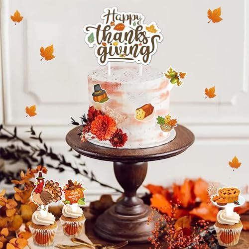 73pcs Thanksgiving Cupcake Toppers Fall Cake Topper Turkey Pumpkin Food Picks For Thanksgiving Day Cake Decorations Fall Themed Party Supplies