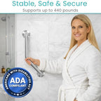 Vive Angled Shower Grab Bar (Supports 440lbs) - ADA Compliant Tub, Bathroom, Bathtub Safety Assist Rail for Handicap, Seniors, Elderly - 16in Grip Handle for Bath and Toilet - Brushed Nickel Finish