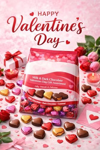 Valentine’s Day Chocolate Gift Assortment – Milk & Dark Chocolate Hearts, Bulk Individually Wrapped Candy, Classroom Exchange, Parties & Gift Bags, 28.14 oz