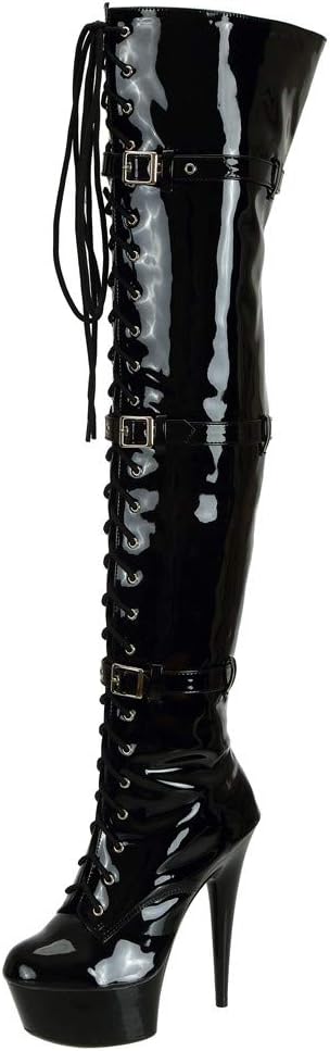 SheSole Women's Over The Knee Thigh High Heel Boots Platform Zip Buckle Lace Up
