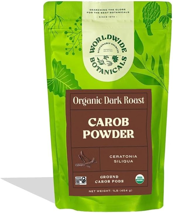 Worldwide Botanicals Organic Carob Powder, Dark Roast – 1 lb – Caffeine Free Cocoa Alternative – Low Fat Super Food with Natural Sweetness– Gluten Free, Kosher, 16 ounces