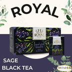 bonballoon 🍒 Royal Marmaria Sage Black Tea Bag Pure Natural Drink Herbal Herb Chai Herbals Premium Oriental Egyptian Egypt Herbs Non Gmo No Additives No Artificial Coloring Kosher Halal ( 20 Bags ) رويال شاى اسود بالمريمية حلال