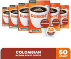 Dunkin’ Colombian Medium Roast Coffee, Keurig K-Cup Pods, 10 Count Boxes (Pack of 6)