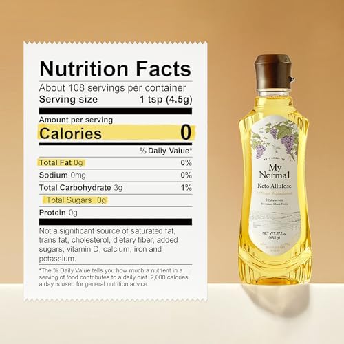 My Normal Keto Allulose Large Size, Allulose 99.52%, Monk Fruit, Stevia Blend Thin Syrup, Zero Calorie Sweetener, 1:1 Sugar Substitute, Low Glycemic, Gluten Free, Zero Net Carbs, Zero Sugar (32oz)