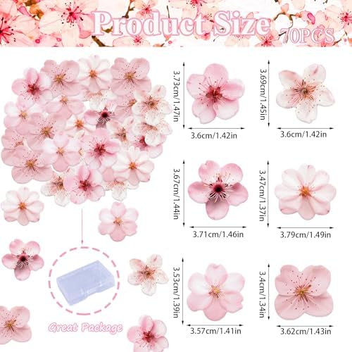 70PCS Edible Cherry Blossoms Cupcake Toppers Pink Edible Cherry Flowers Cake Decorations Wafer Paper Flowers Cupcake Topper for Flowers Theme Baby Shower Birthday Party Decor Supplies