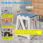 Foldable Bath Shower Safety Chair Seat Blue, Foldable and Anti-Slip Bench Bathtub Stool for Elderly or Seniors (Foldable ShowerChair 15.7" H Blue Seat Size 12.4" x 8.3“)