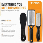 TYGA Foot Rasp Filer, Double Sided File & Scrubber Set - Callus Remover for Dead Skin Removal, Cracked Hard Skin, Coarse, Fine Scraper, Wet, Dry Spa Care, Surgical Stainless Steel, Nickel (3 Pack)