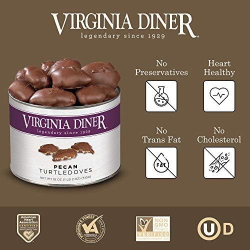 Virginia Diner Chocolate Pecan Dovetail Candy Clusters with Caramel - Preservative Free Gifts from Virginia Since 1929-18 Oz