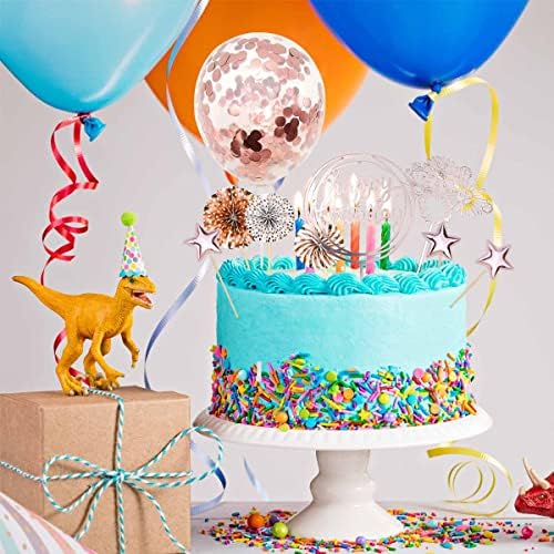 Cake Topper Decoration Set Acrylic Glitter Happy Birthday Cake Topper with Confetti Balloon Paper Fans Firework Cupcake Toppers for Rose Golden Theme Decor Women Birthday Party Supplies (Rose Gold)
