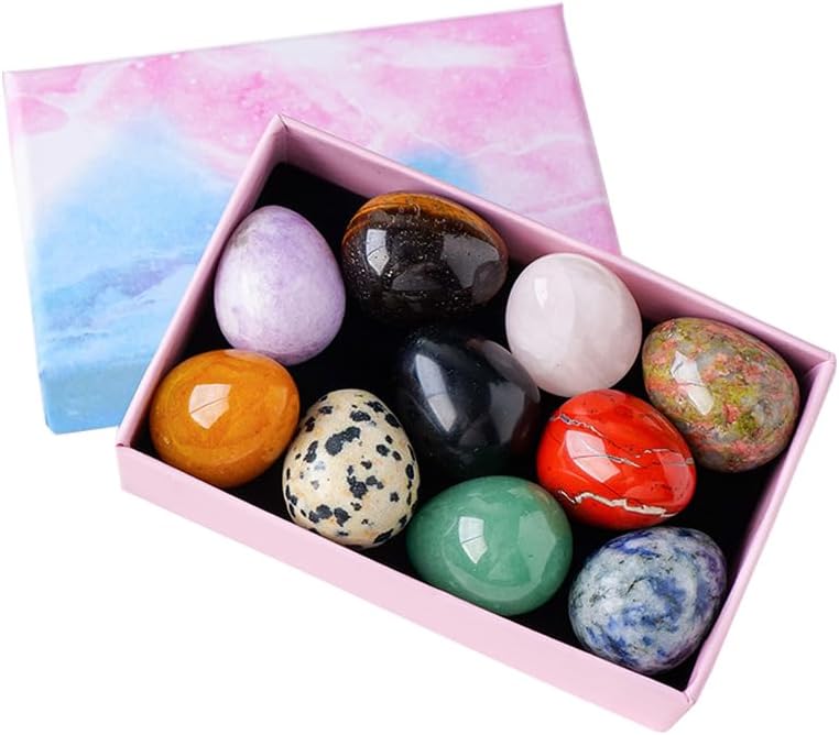 Cute 10 Pcs Egg Crystal Stones Kit, Mixed Colors Bird Eggs Shape Stones Decor Chakra Healing Crystals Eggs Gift