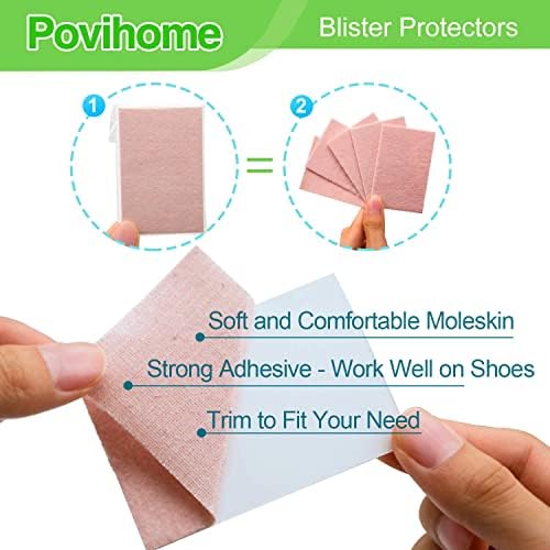 Povihome Moleskin Blister Pads, Heel Cushion, Heel Blister Prevention to Protect Skin from Rubbing Shoes