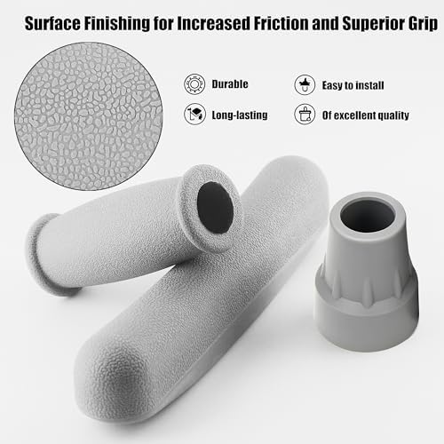 7/8 Inch Replacement Crutch Pads Anti-slip, Rubber Padding for Walking Under Arm Crutches, Hand Grips, and Feet Caps, Fits Standard Aluminum Crutches 6 Pieces-Set