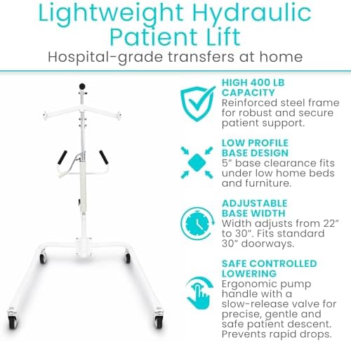Vive Patient Lift for Home Use - Hydraulic Lift for Elderly Transfer from Bed to Chair & Floor, Portable Medical Hoist Lift Assist Device for Handicap & Seniors - 400 lb Capacity