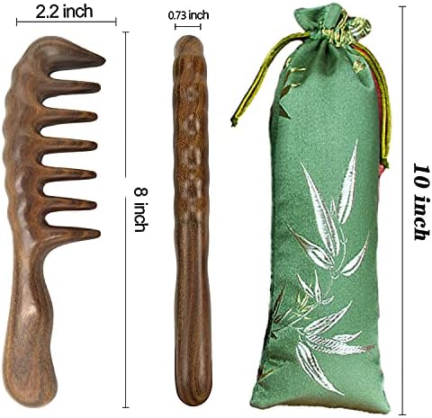 Thicken Wooden Wide Tooth Comb for Curly Hair,Large No-static Handmade 100% Natural Sandalwood Hair Comb for Head Scalp Massage,Detangling Comb for Women Holiday Gift (Green Sandalwood)