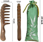 Thicken Wooden Wide Tooth Comb for Curly Hair,Large No-static Handmade 100% Natural Sandalwood Hair Comb for Head Scalp Massage,Detangling Comb for Women Holiday Gift (Green Sandalwood)