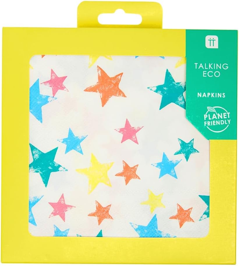 Star Themed Birthday Party Napkins For Kids or Adults | Colorful Paper Serviettes, Disposable Recyclable Tableware, Eco-Friendly | Unisex, For Decoupage, Garden Picnic, BBQ Pack of 20