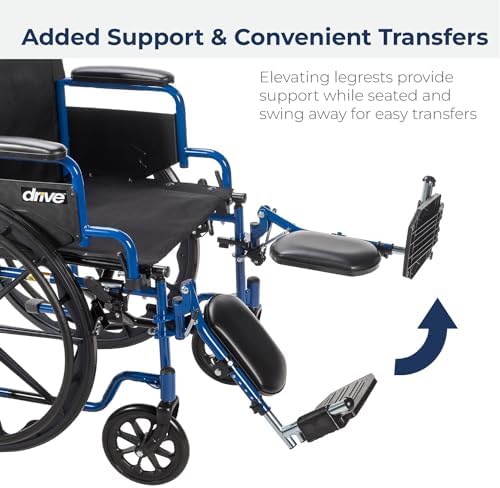 Drive Medical Blue Streak Lightweight Foldable Wheelchair - Enhanced Mobility Support - Durable Construction - Padded Comfort - Swing-Away Leg Rests - Desk Arms - Blue/Black - 16 Inch Seat
