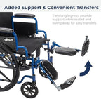 Drive Medical Blue Streak Lightweight Foldable Wheelchair - Enhanced Mobility Support - Durable Construction - Padded Comfort - Swing-Away Leg Rests - Desk Arms - Blue/Black - 16 Inch Seat
