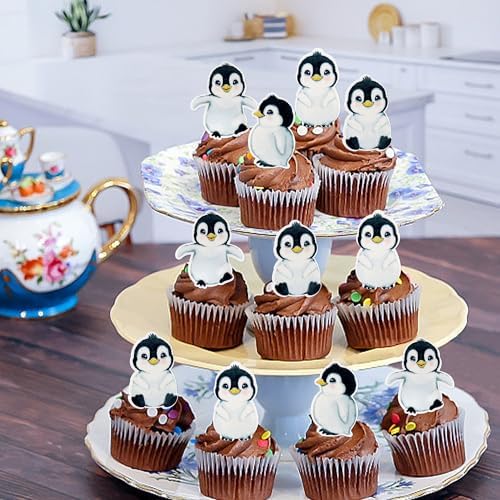 Ercadio 40 PCS Edible Penguin Baby Cupcake Toppers Cute Penguin Cake Picks Christmas Xmas Holiday New Year Holiday Winter Baby Shower Kids Birthday Party Supplies