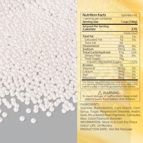 Bayep Edible Pearls for Cake Decorating 4mm White Sprinkles for Cookies, Baking, Ice Cream, Cupcake Topper Pearl Sprinkles Perfect for Wedding Party Valentines Christmas Holiday Supplies 3.52 Ounce