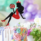 58 Red & Black Sitting Girl Silhouette Cake Topper Decorations with Glamour for Lady 58 Birthday Theme Queen Sexy Party Decor Supplies
