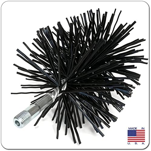 Midwest Hearth Poly Chimney Cleaning Brush, Round Polypropylene Bristles, Galvanized Steel Stem, 1/4" NPSM Fitting for Fiberglass Rod Kits, Made in USA – 8-Inch Round