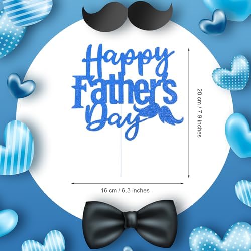 1 Pack Happy Father’s Day Cake Toppers, Glitter Cake Bunting Decor Best Dad Ever Love Father Cake Picks Party Decorations Supplies(Beard, Royal Blue)