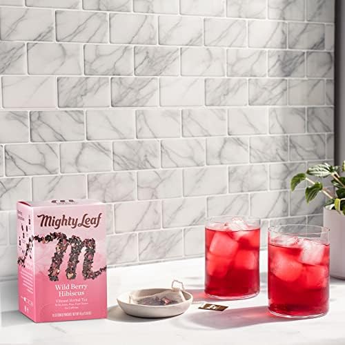 Mighty Leaf Wild Berry Hibiscus Herbal Tea Bags, Caffeine-Free, Elderberry, Blueberry, and Strawberry Flavors, 90 Count (6 Boxes of 15 Bags)