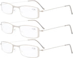 Eyekepper 3-Pack Unique Lightweight Stainless Steel Frame Reading Glasses for Men and Women Silver +1.5