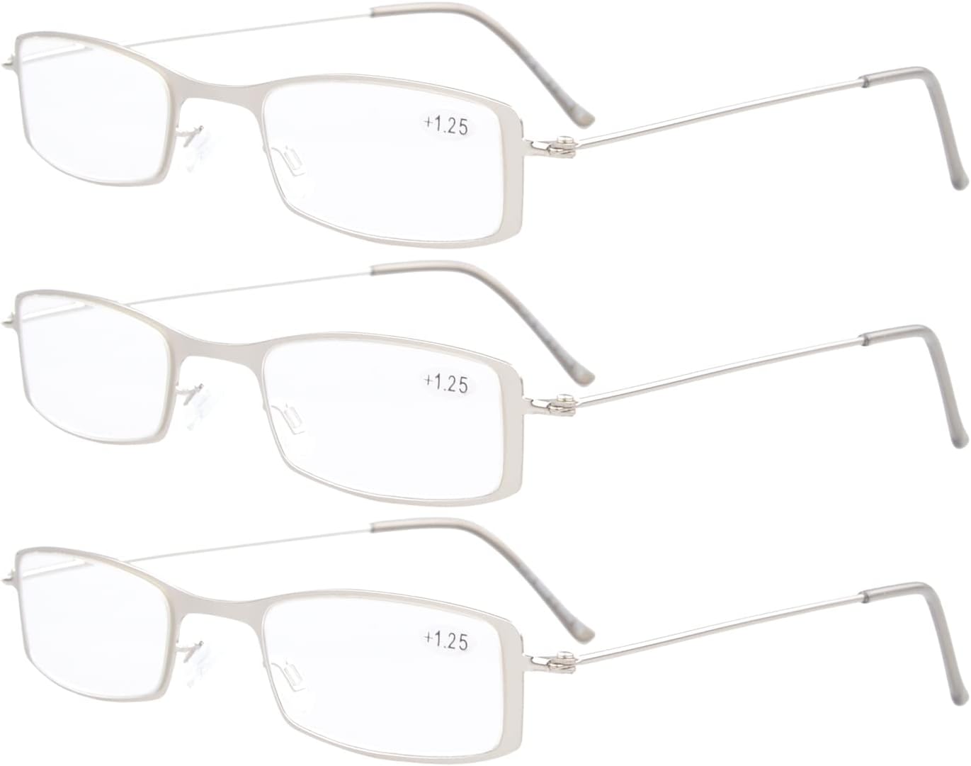 Eyekepper 3-Pack Unique Lightweight Stainless Steel Frame Reading Glasses for Men and Women Silver +1.5