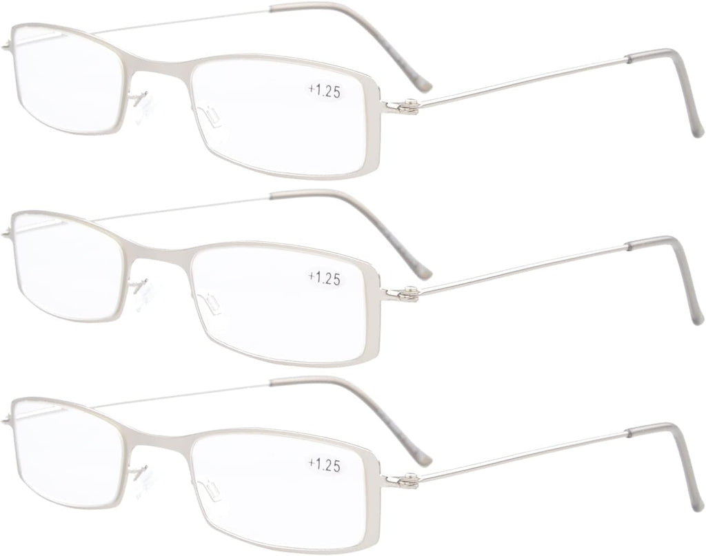 Eyekepper 3-Pack Unique Lightweight Stainless Steel Frame Reading Glasses For Men and Women Silver +1.25