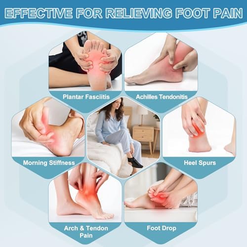 Plantar Fasciitis Night Splint for Women & Men - Soft & Comfortable Sleep - Adjustable Foot Splint for Achilles Tendonitis Brace, Drop Foot & Heel Pain Support with Massage Ball, Large