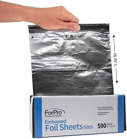 ForPro Professional Collection Embossed Foil Sheets 900S, Aluminum Foil, PopUp Dispenser for Hair Color Application and Highlighting, Food Safe, 9” W x 10.75” L, 500 Count