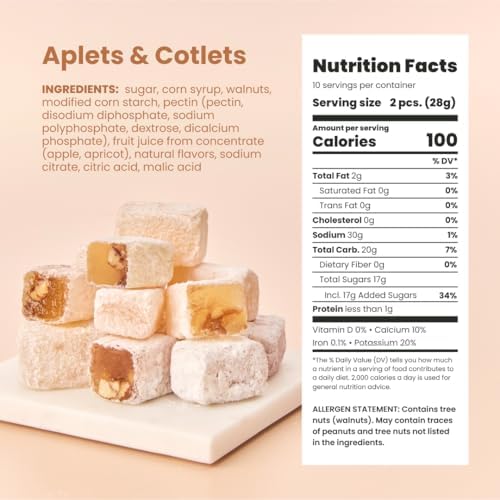 Liberty Orchards Original Aplets & Cotlets - Gourmet Chewy Snack in Gift Box, Gluten Free, Lokum with Nuts, Apricot Walnut Vegan Turkish Delight Candy 10 Oz