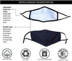 Simlu 6 Pack Premium Fabric Face Mask Reusable with Adjustable Elastic, 2 Layer,Cotton, Breathable, Nose Wire Black Cloth face Mask Washable Fits Men Women and Kids Made In USA