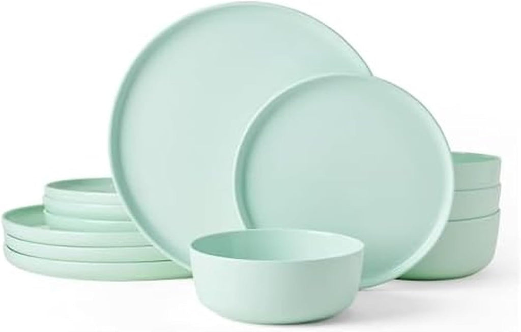 Mikasa Madison Pastel Bone China Lightweight Chip Resistant 12 Piece Dinnerware Set, Mint Green