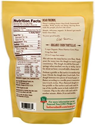 Bob's Red Mill Organic Masa Harina Flour, 24oz (Pack of 4) - Non GMO, Vegan, Kosher