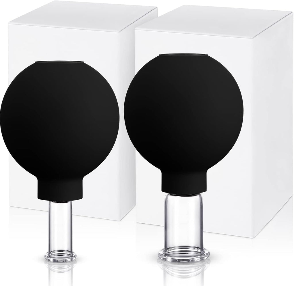 Nuanchu 2 Pieces Facial Cupping Set, Glass Cupping Cups Glass Silicone Cups Vacuum Suction for Face Skin Back Shoulder Muscle(1 Inch and 0.65 Inch Diameter,Black)
