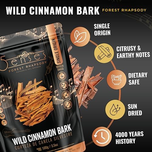 5Senses Wild Cinnamon Bark | Canela | Forest Rhapsody | Single Origin, Non-GMO, Fairtrade, Ethically Sourced Spices, Culinary Spice, Gourmet Spice (3.5oz/100g)