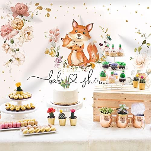 Fox Baby Shower Backdrop for Girls It's a Girl Flowers Photography Backdrops Pink Floral Animals Babyshower Background Cake Table Party Decorations Supplies Banners Photo Booth Props 7x5ft