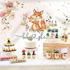 Fox Baby Shower Backdrop for Girls It's a Girl Flowers Photography Backdrops Pink Floral Animals Babyshower Background Cake Table Party Decorations Supplies Banners Photo Booth Props 7x5ft