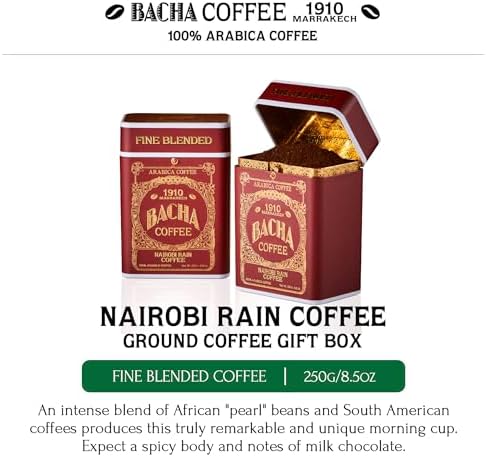 Bacha Coffee | Nairobi Rain Fine Blended, Ground Beans, Medium Dark Roast, 100% Arabica Specialty Coffee, 250g Signature Nomad Collection, Gift Box